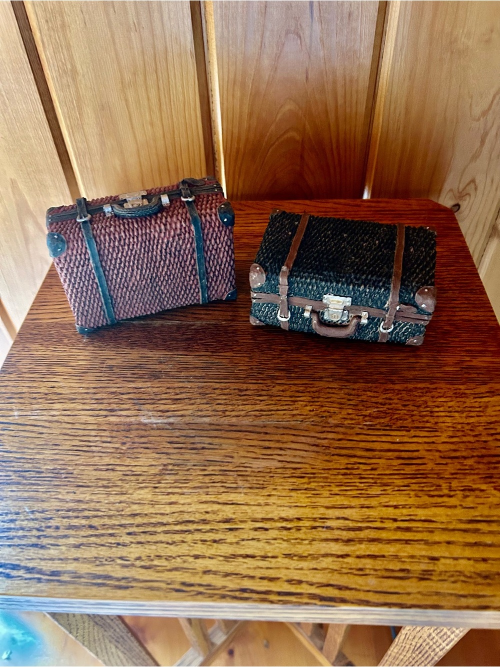 Woven Mini Vintage Suitcase Decor Pair - Brown & Black